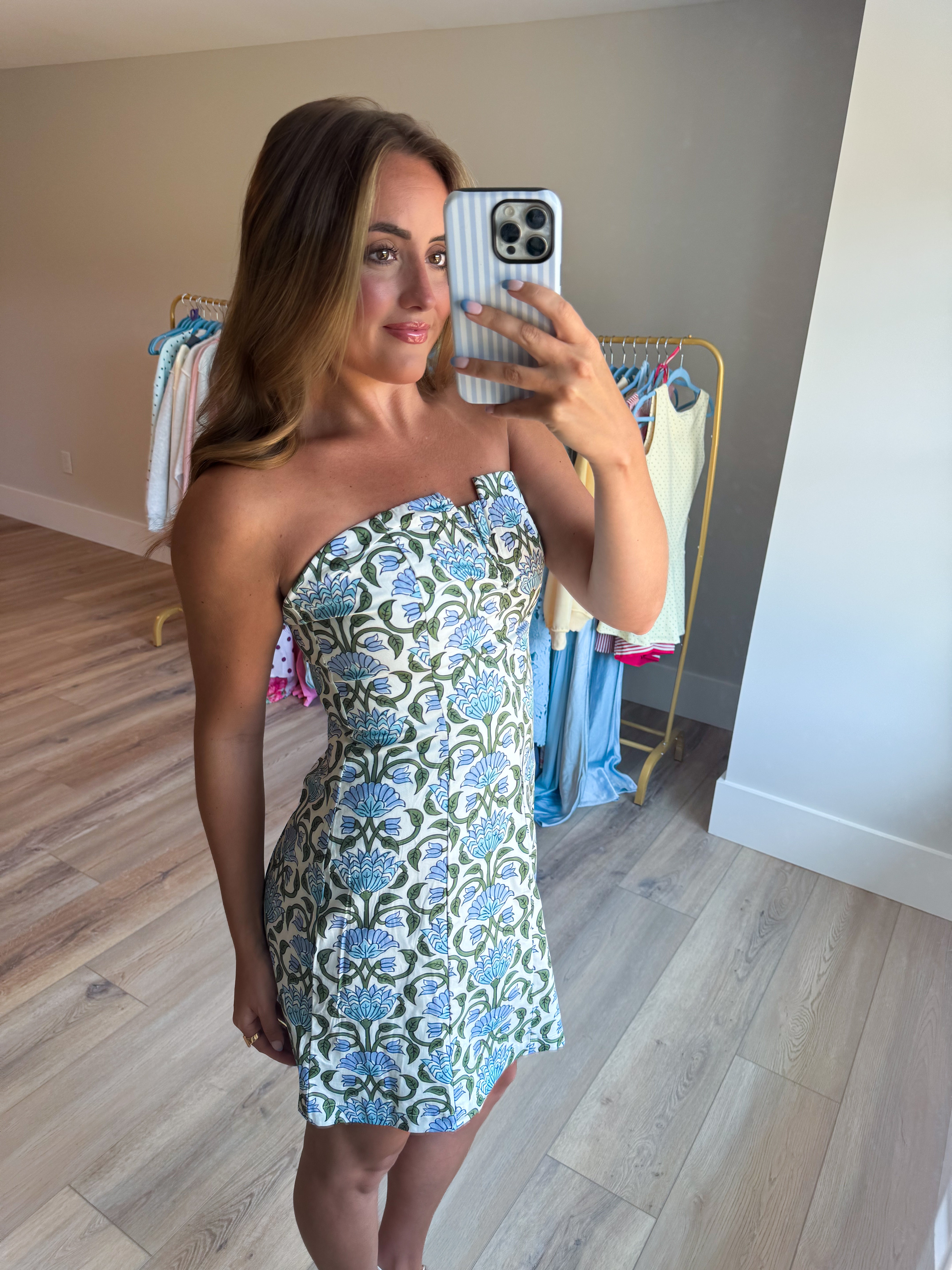 Floral Strapless A Line Mini Dress