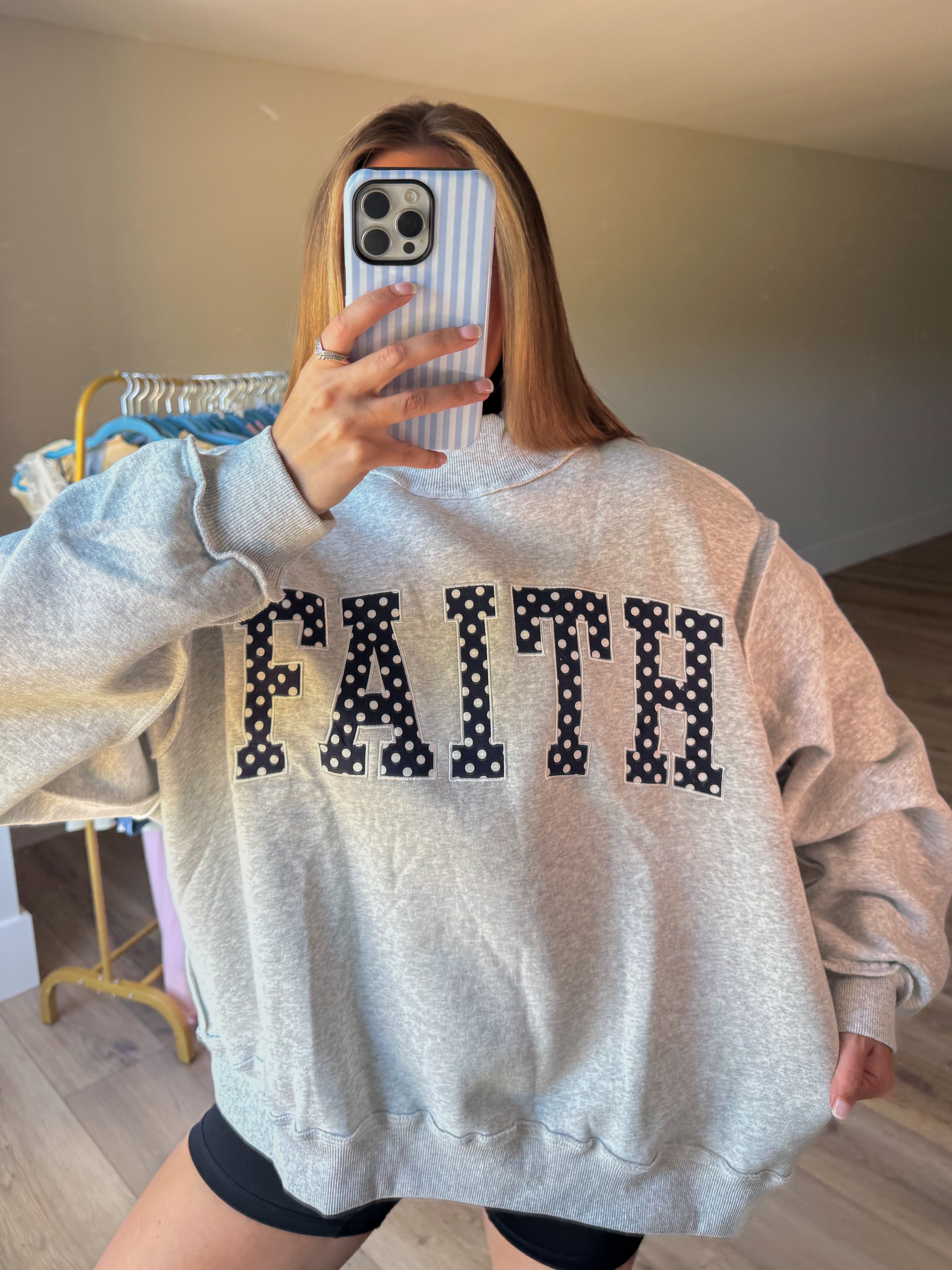 'Faith' Polka Dot Embroidered Mockneck Sweatshirt