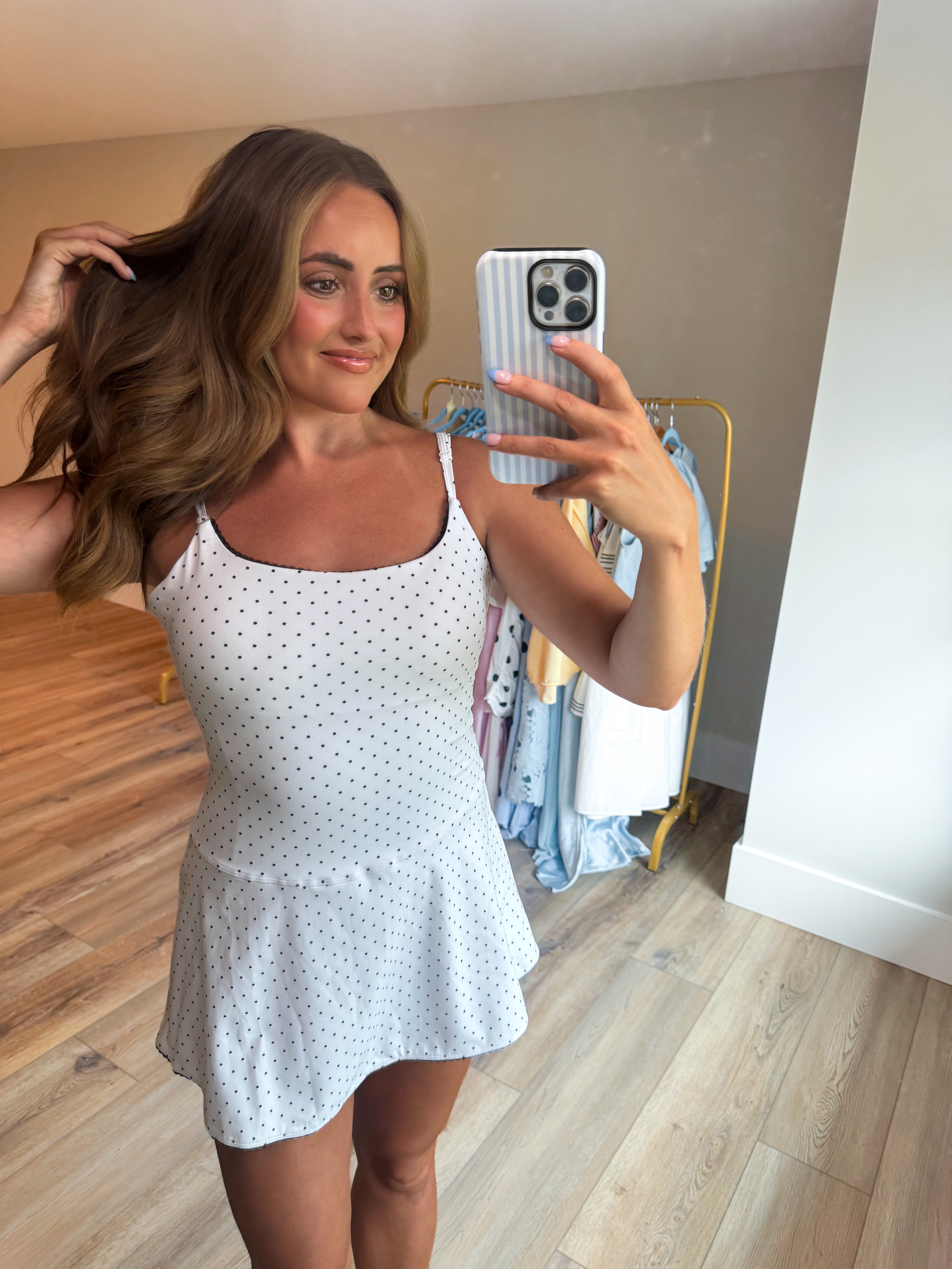 Polka Dot Lace Trim Ruffle Mini Dress
