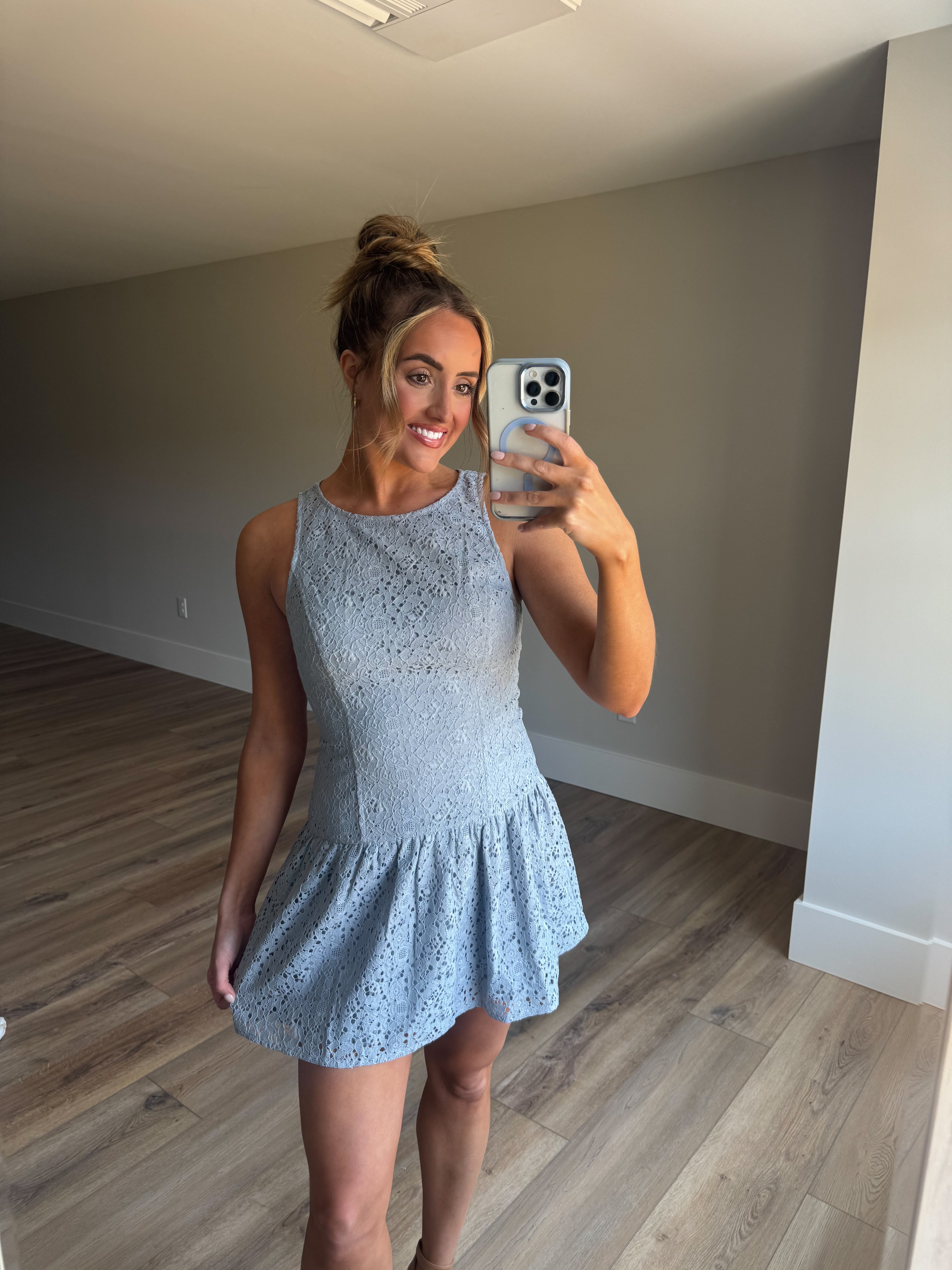 Dusty Blue Lace Midi Dress