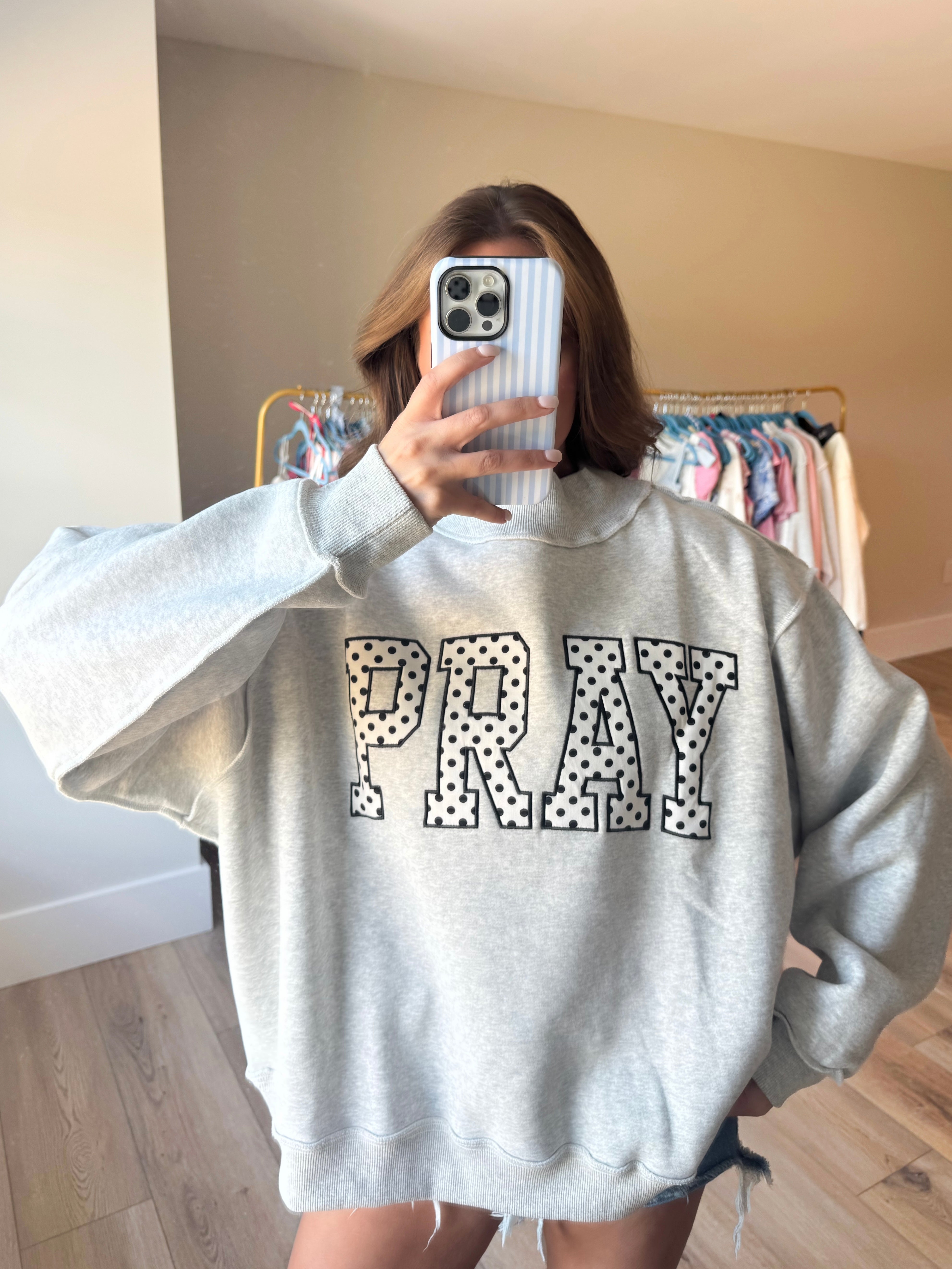 Pray Embroidered Mockneck
