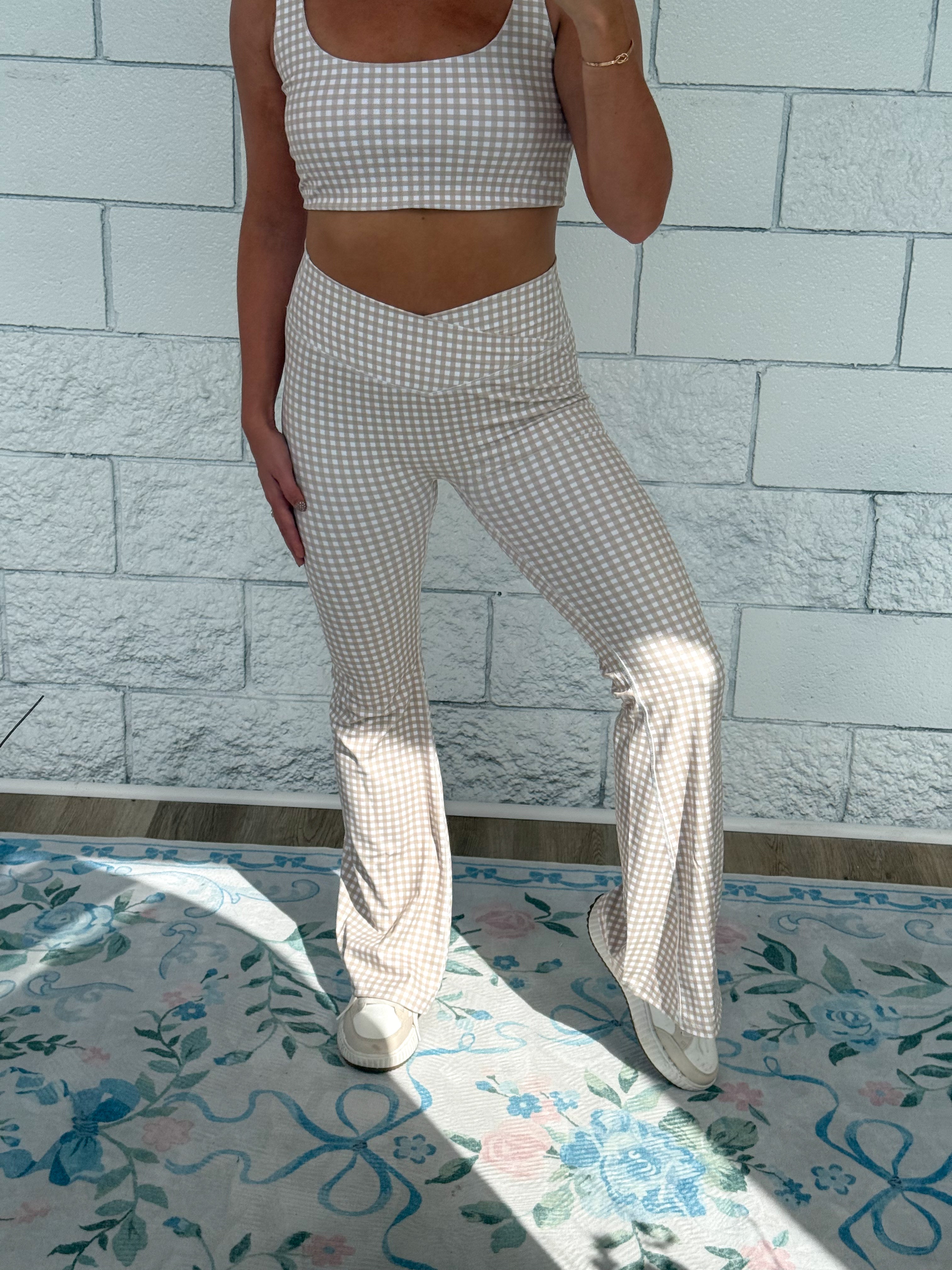 Beige Gingham Athletic Set