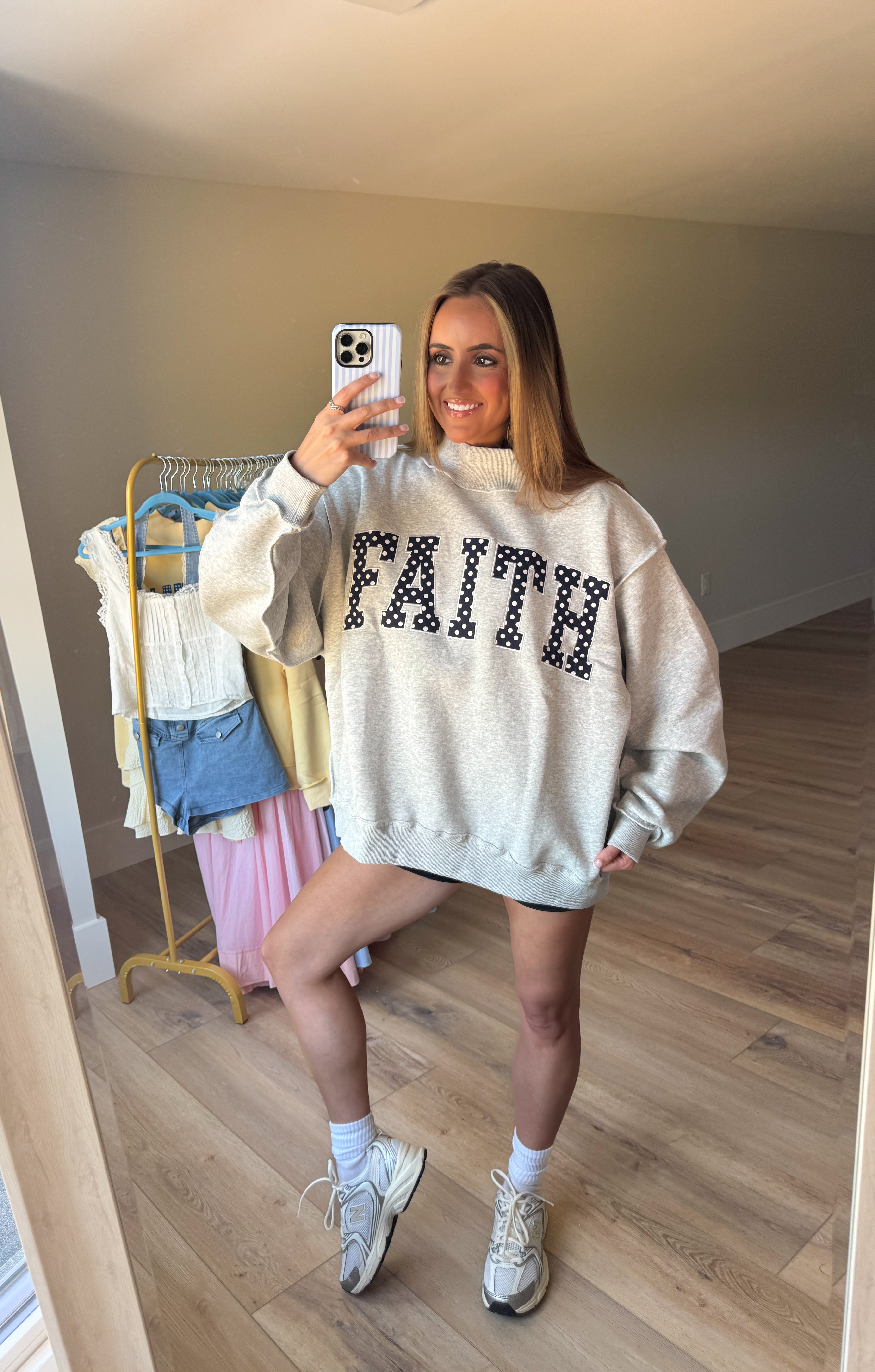 'Faith' Polka Dot Embroidered Mockneck Sweatshirt