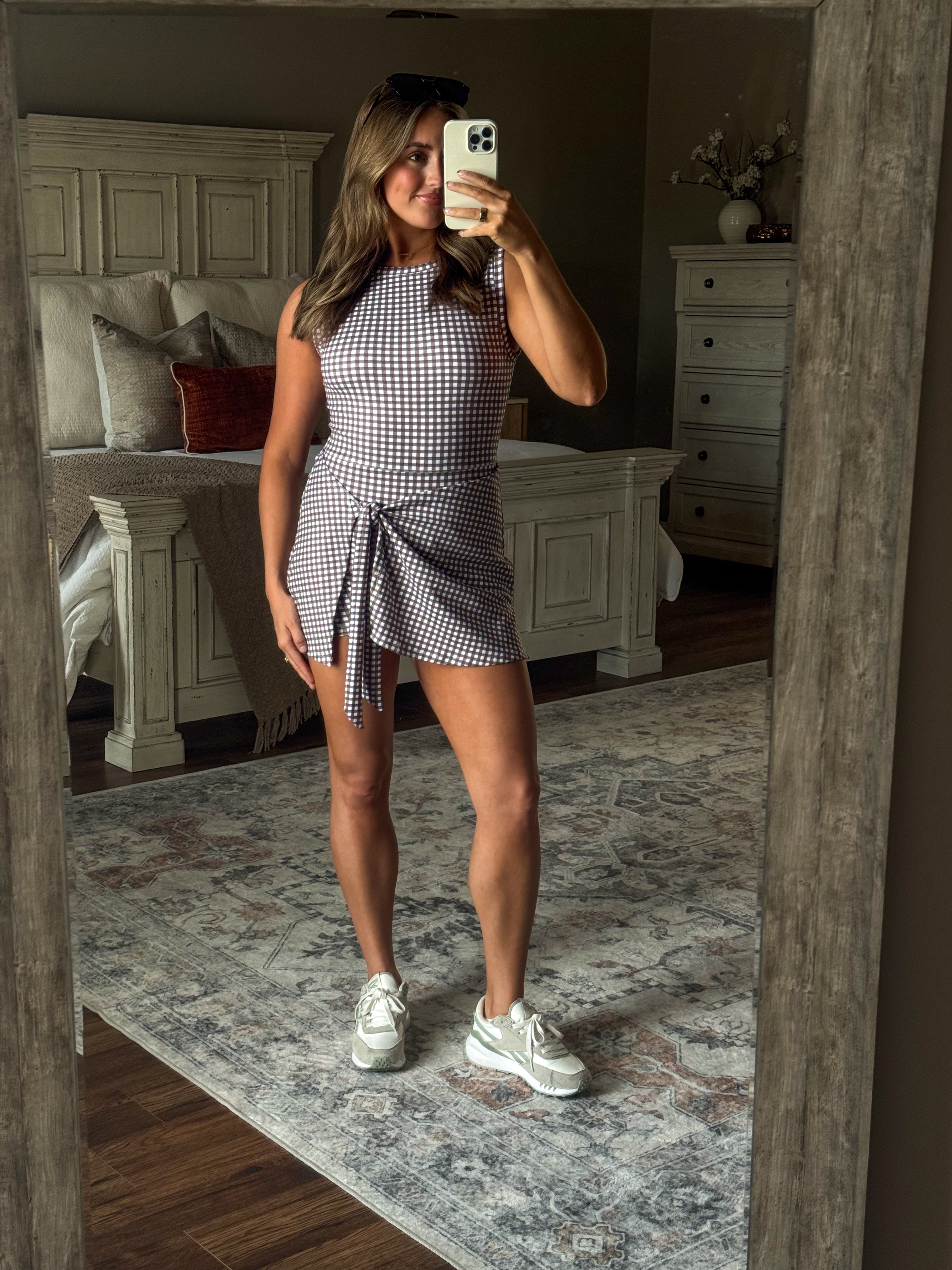 Brown Gingham Wrap Dress