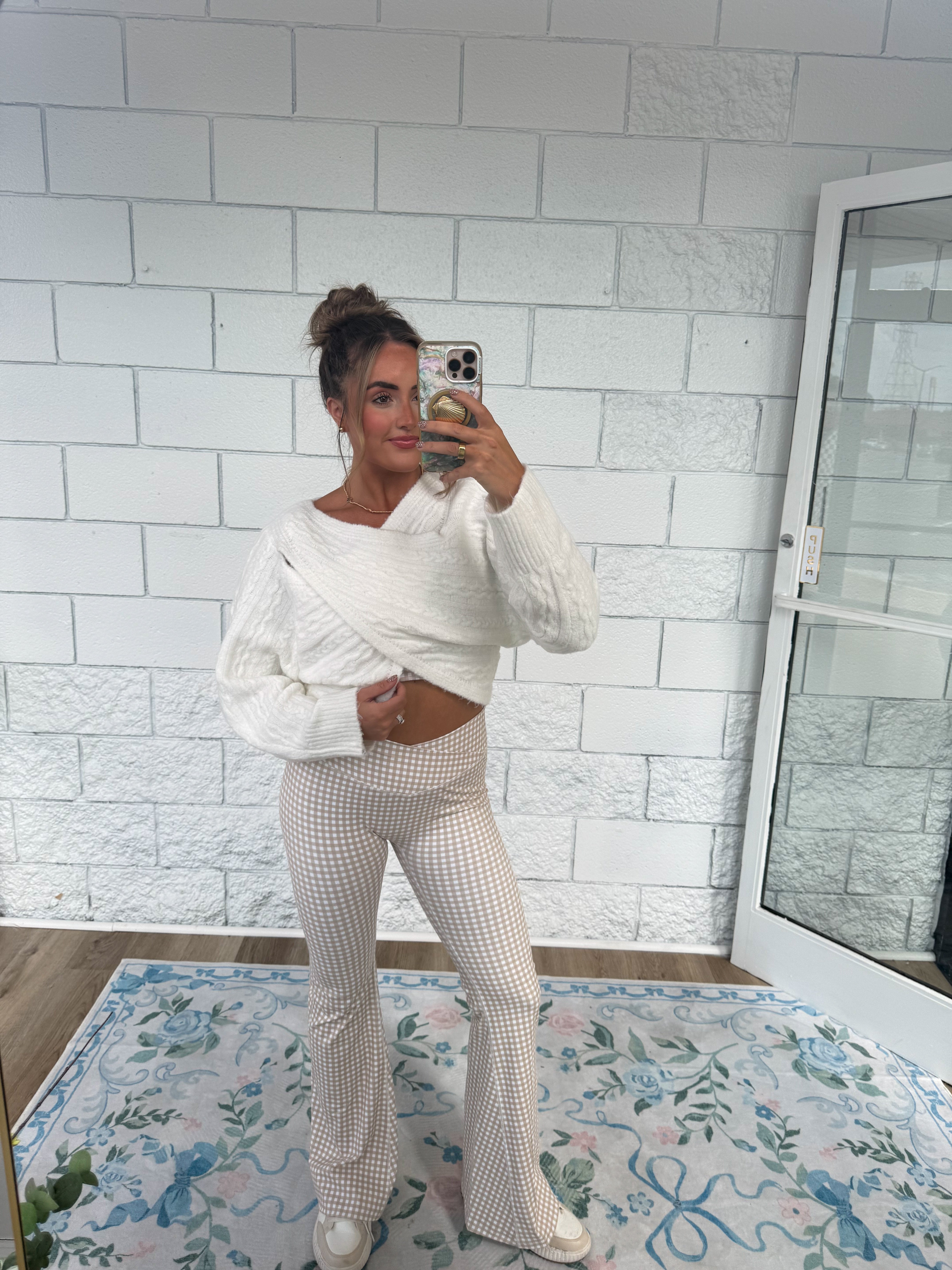 Beige Gingham Athletic Set