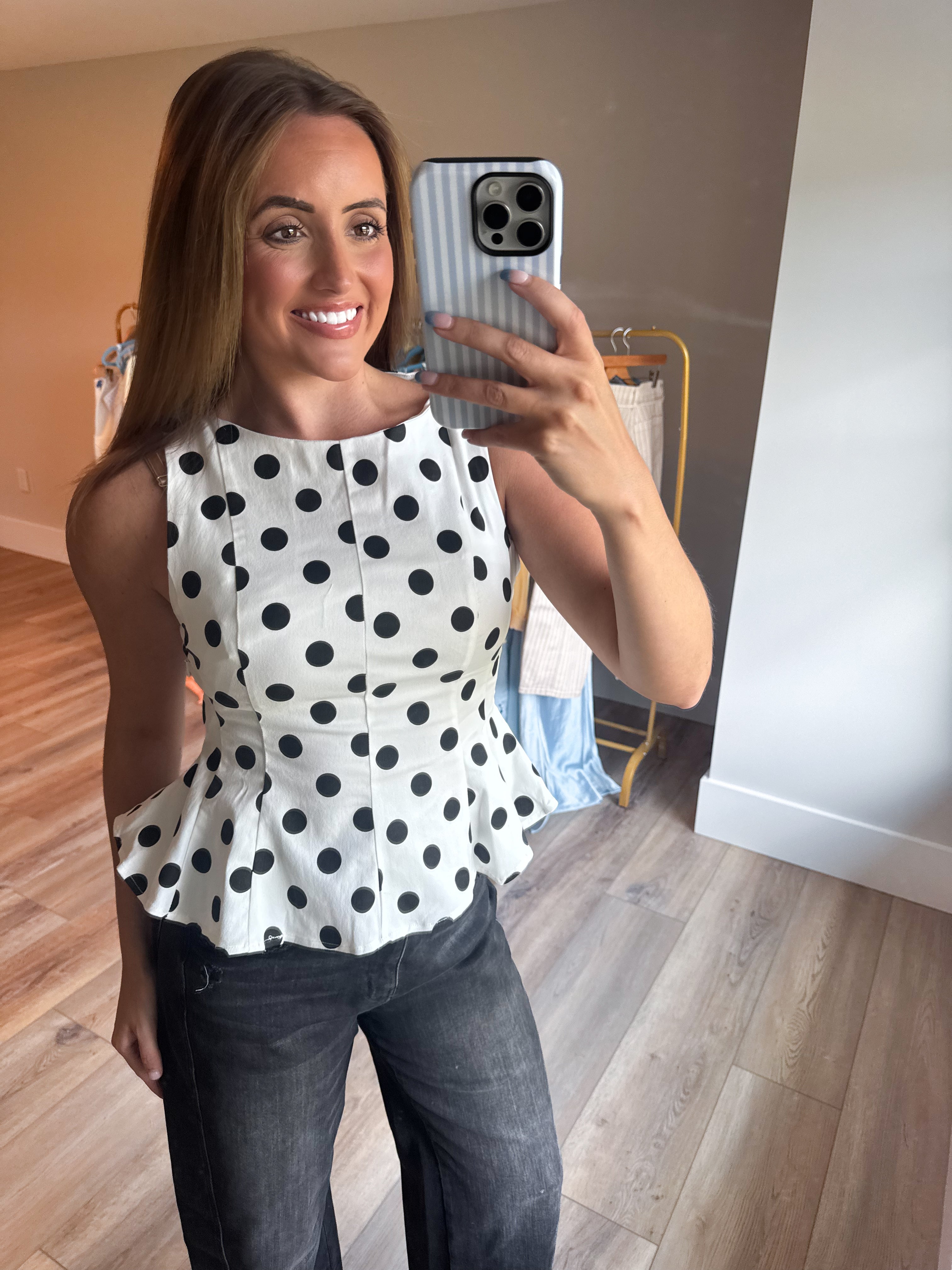 Dot Print Denim Top