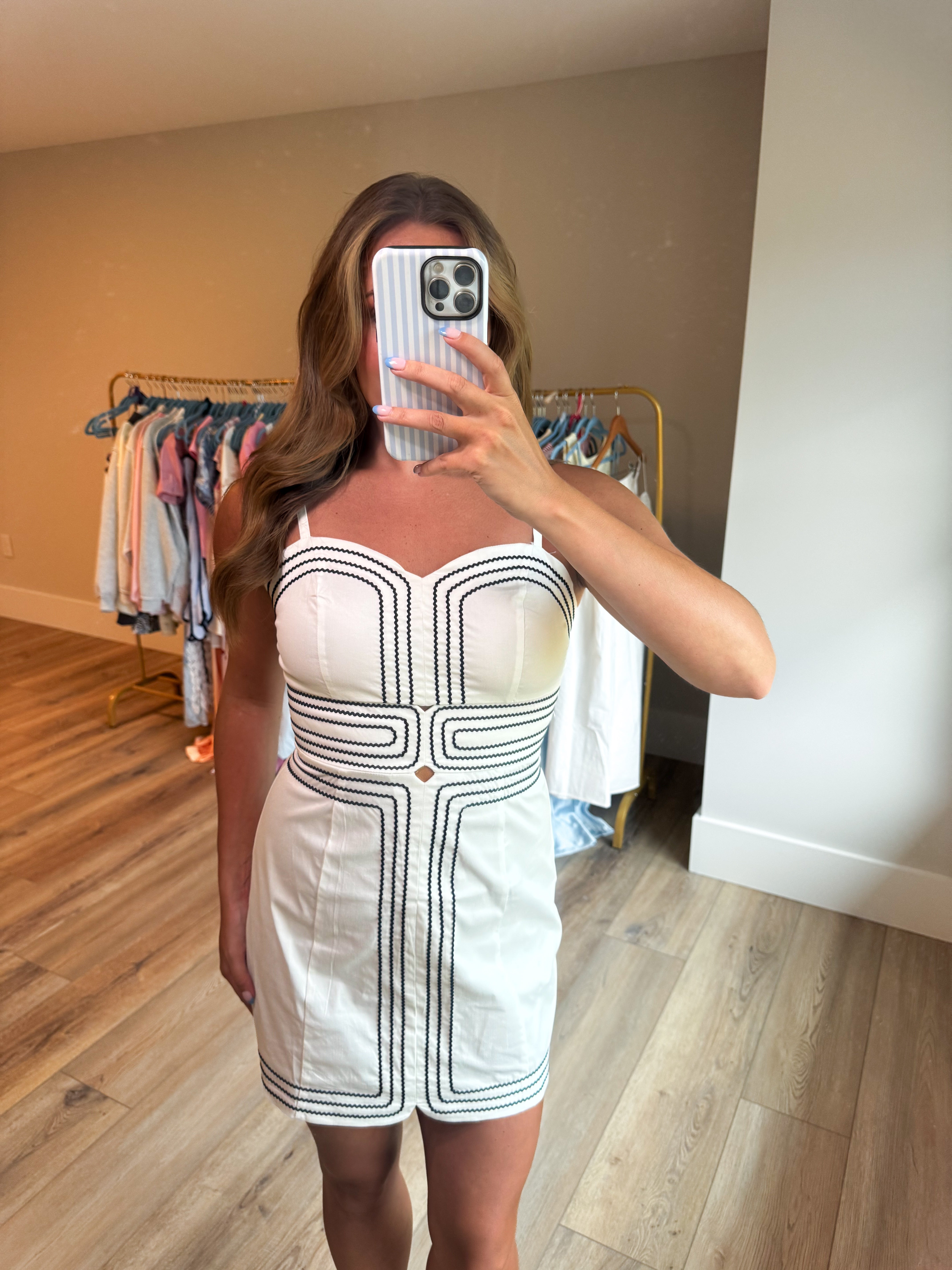 The Tailgate Mini Dress - White/Navy