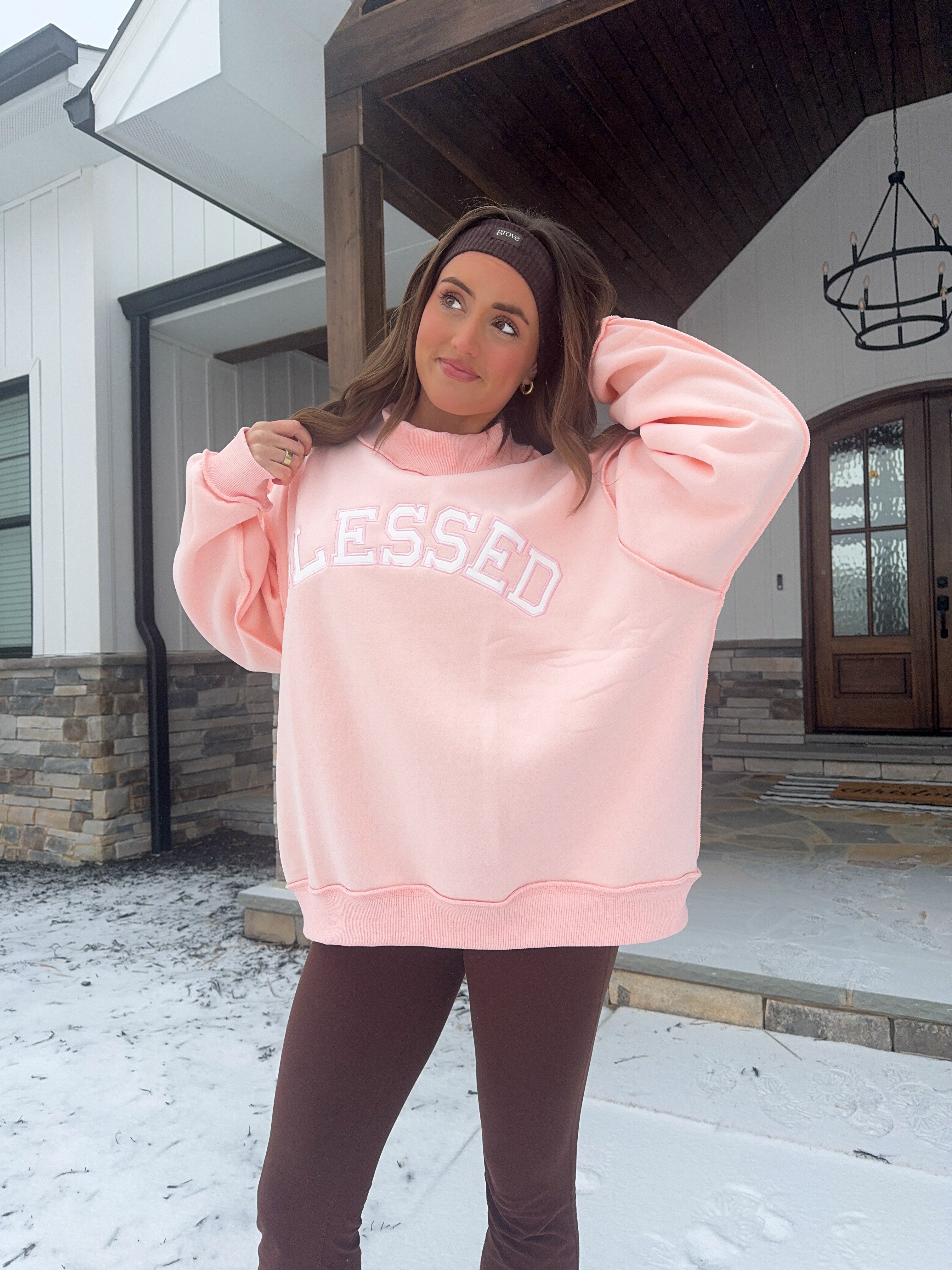 'Blessed' Embroidered Mockneck