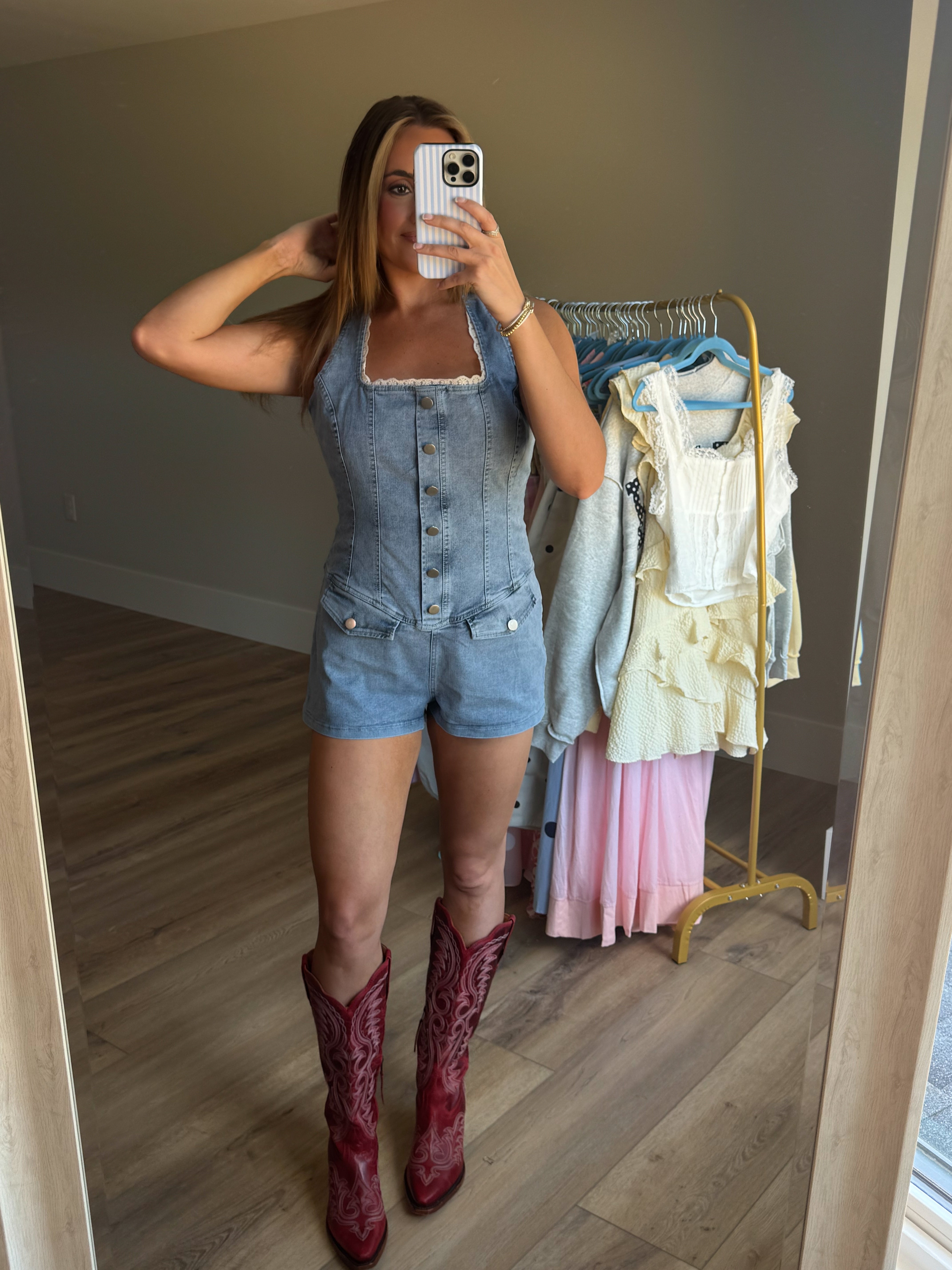 Lace Detail Denim Romper
