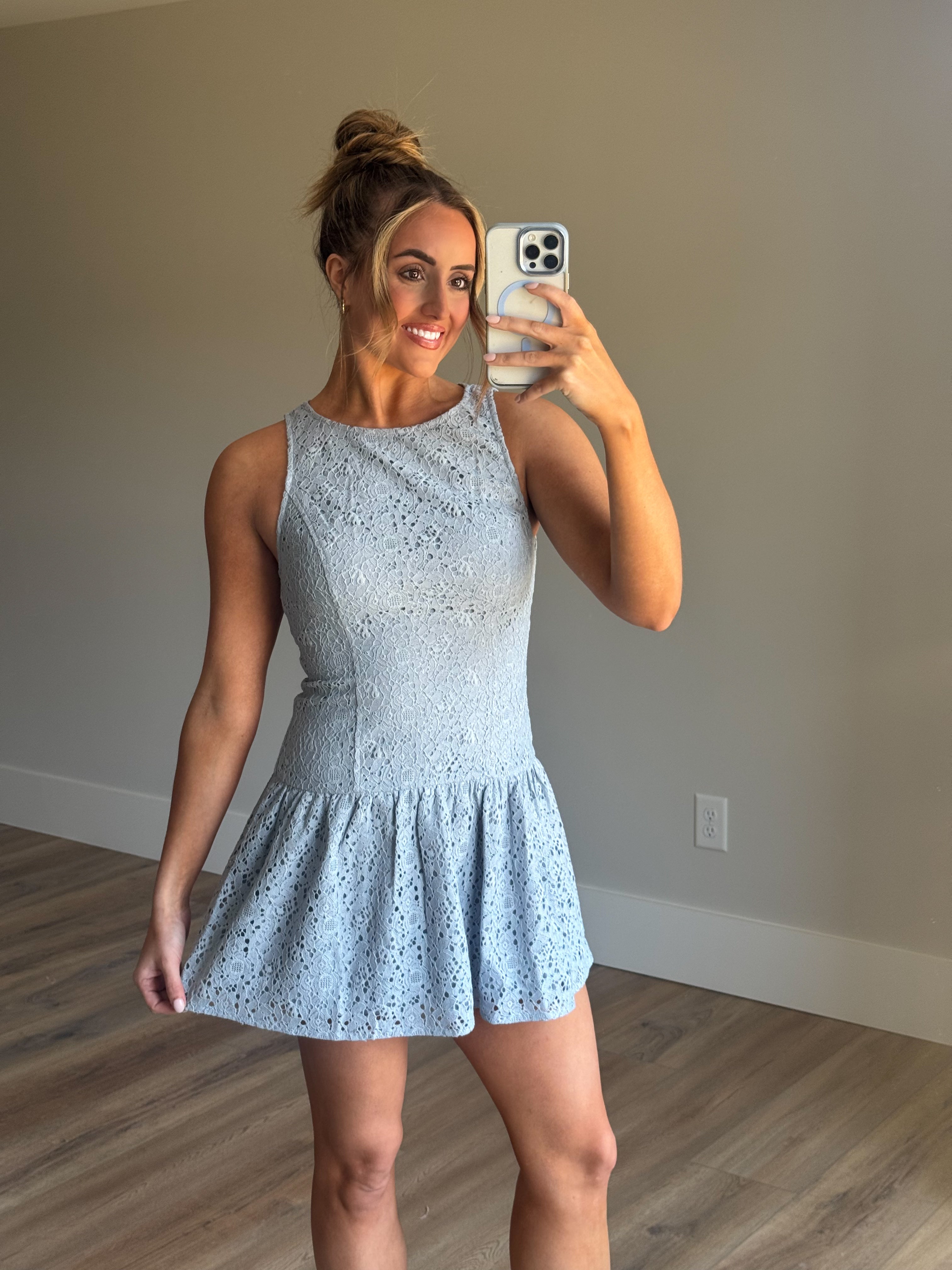 Dusty Blue Lace Midi Dress