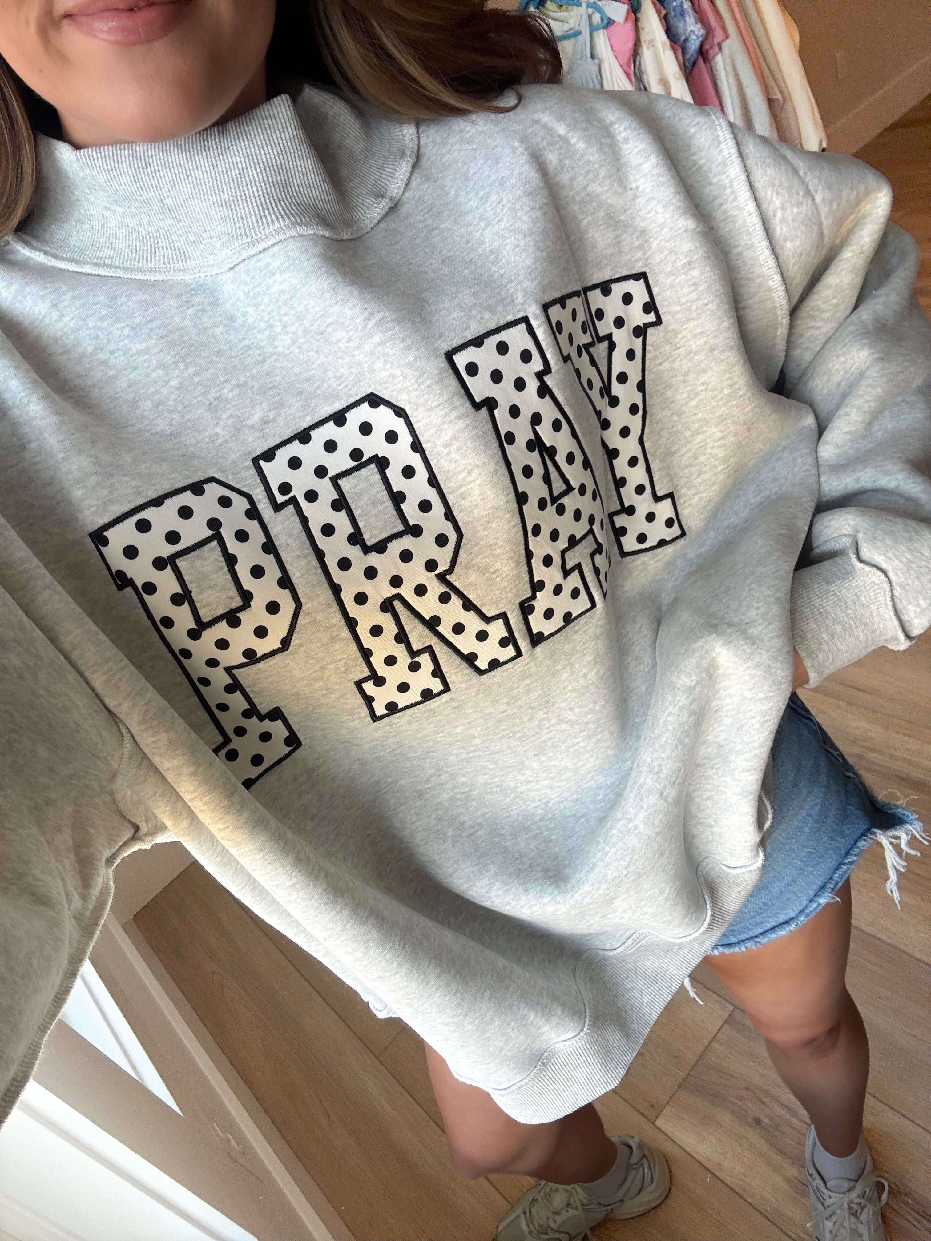 Pray Embroidered Mockneck
