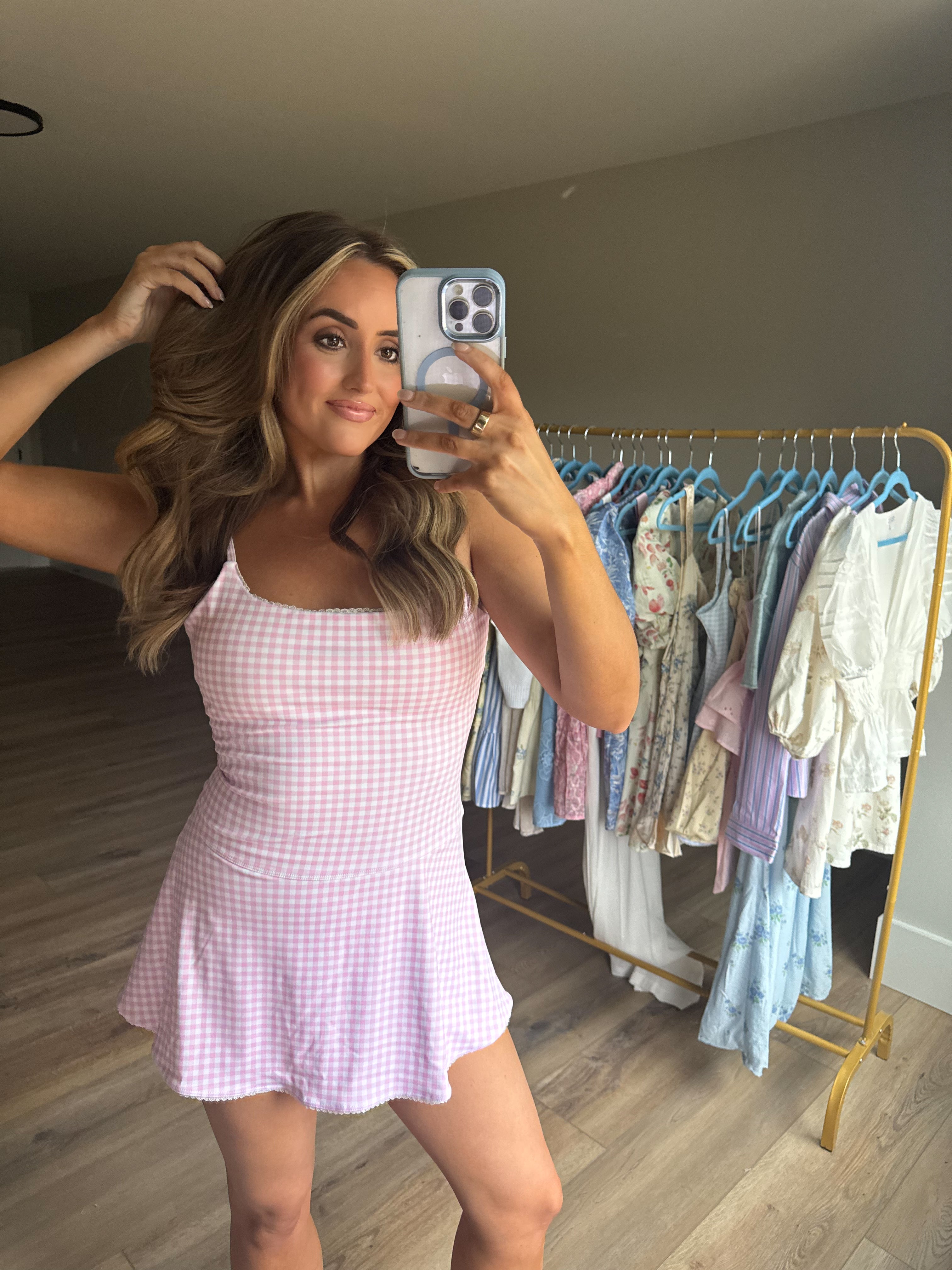 Gingham Ruffle Athletic Dress - Pink