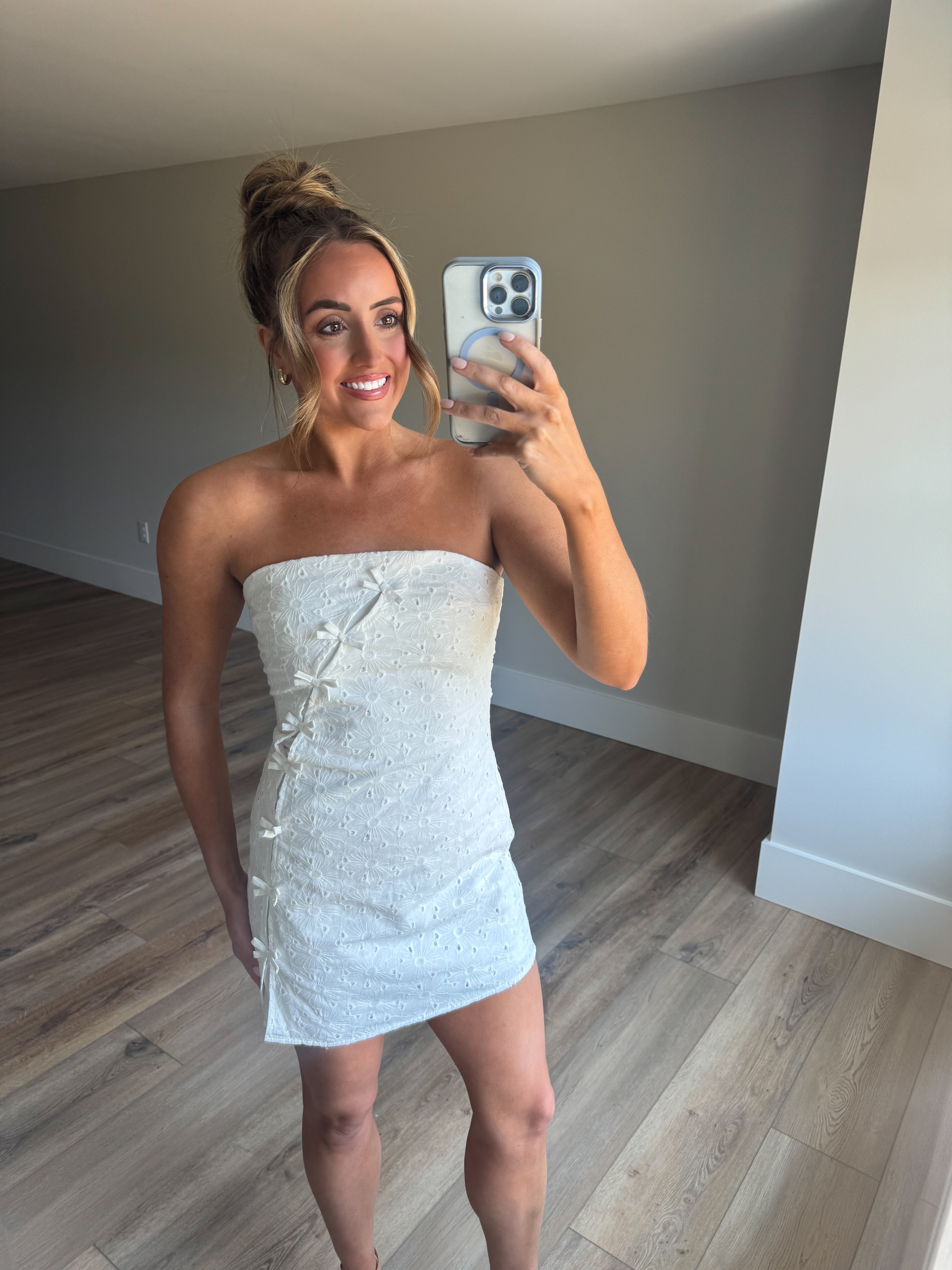 Strapless Bow Detail Mini Dress