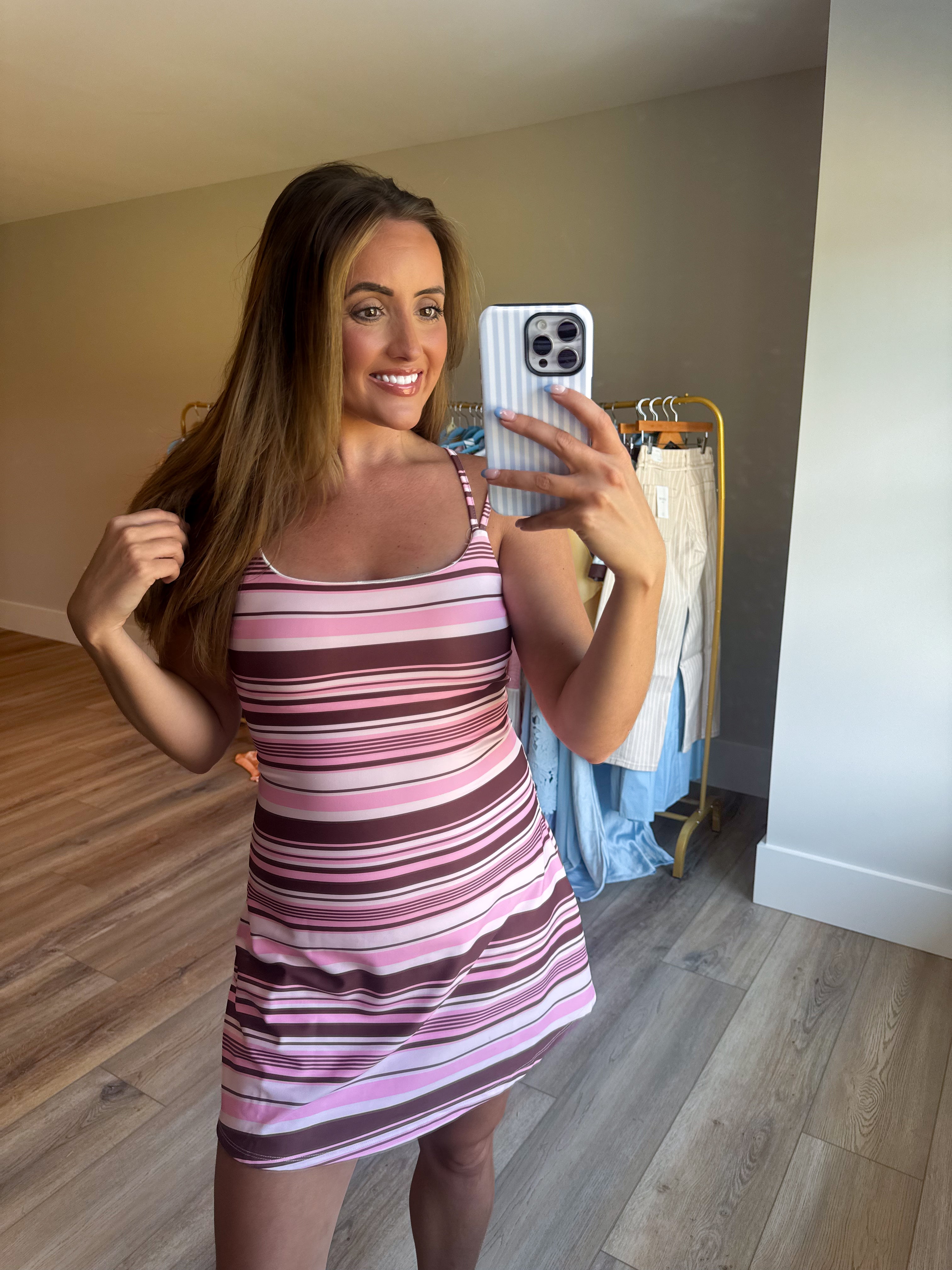 Stripe Print Athleisure Dress - Pink