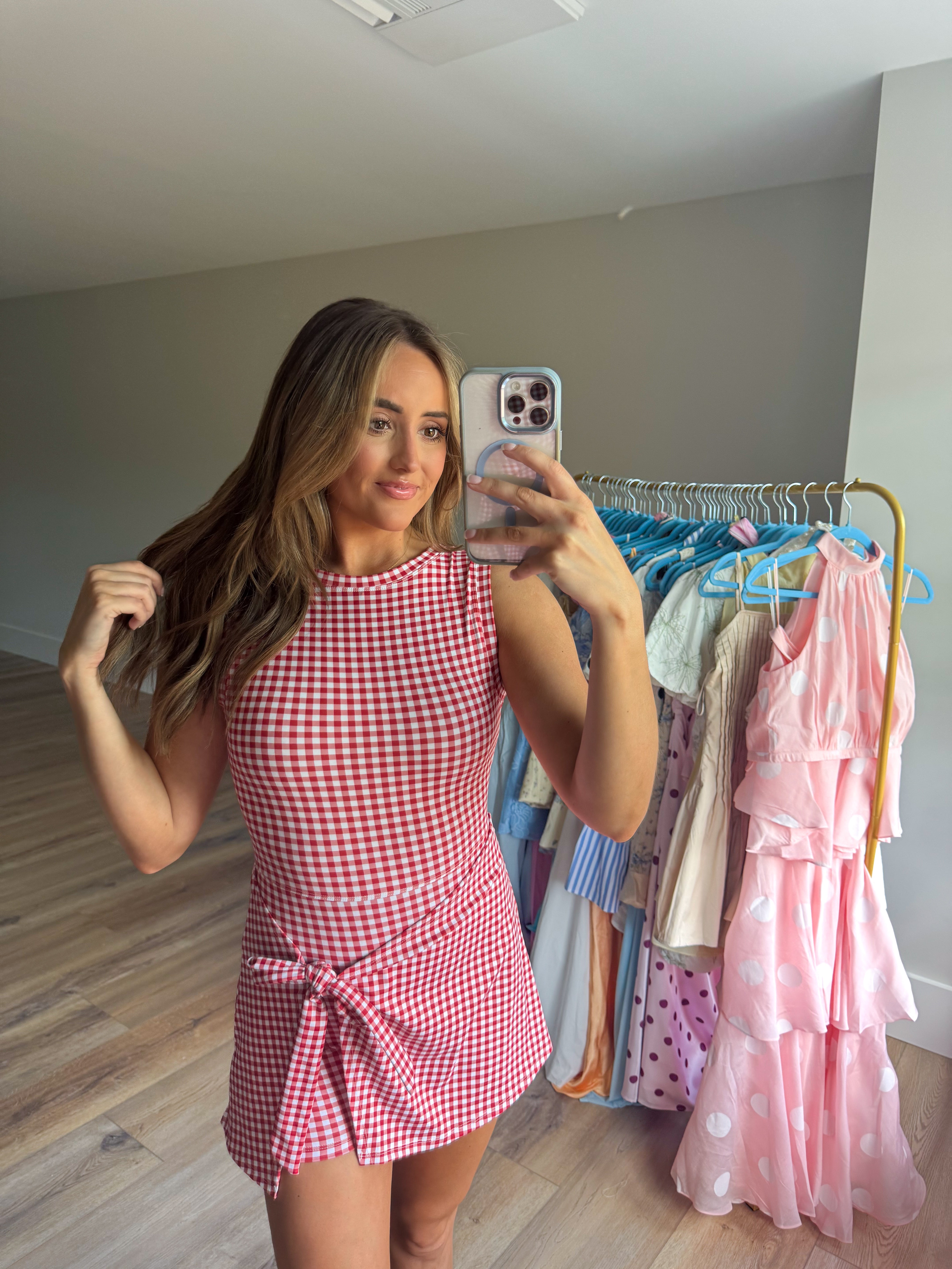 Red Gingham Wrap Dress