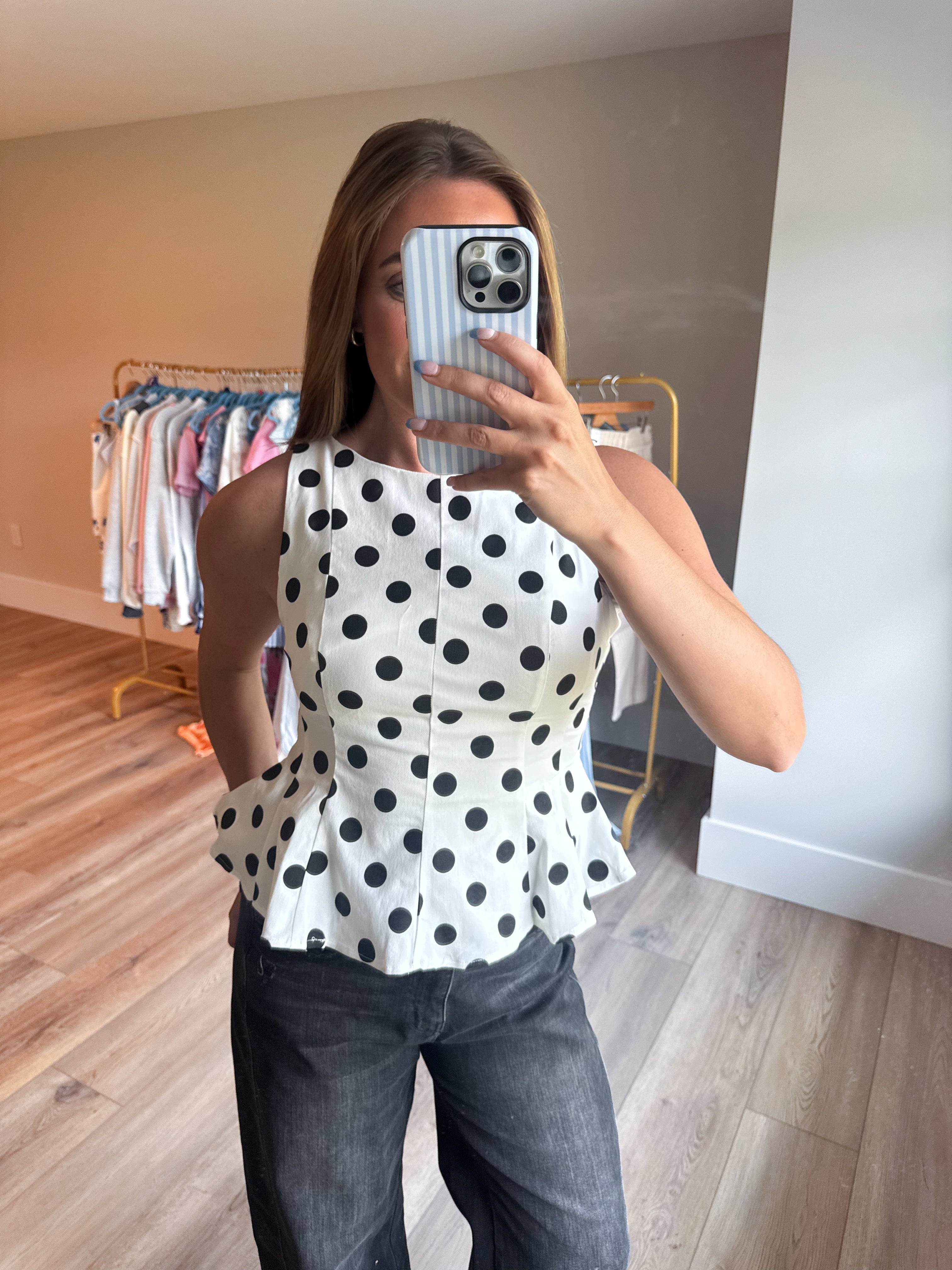 Dot Print Denim Top