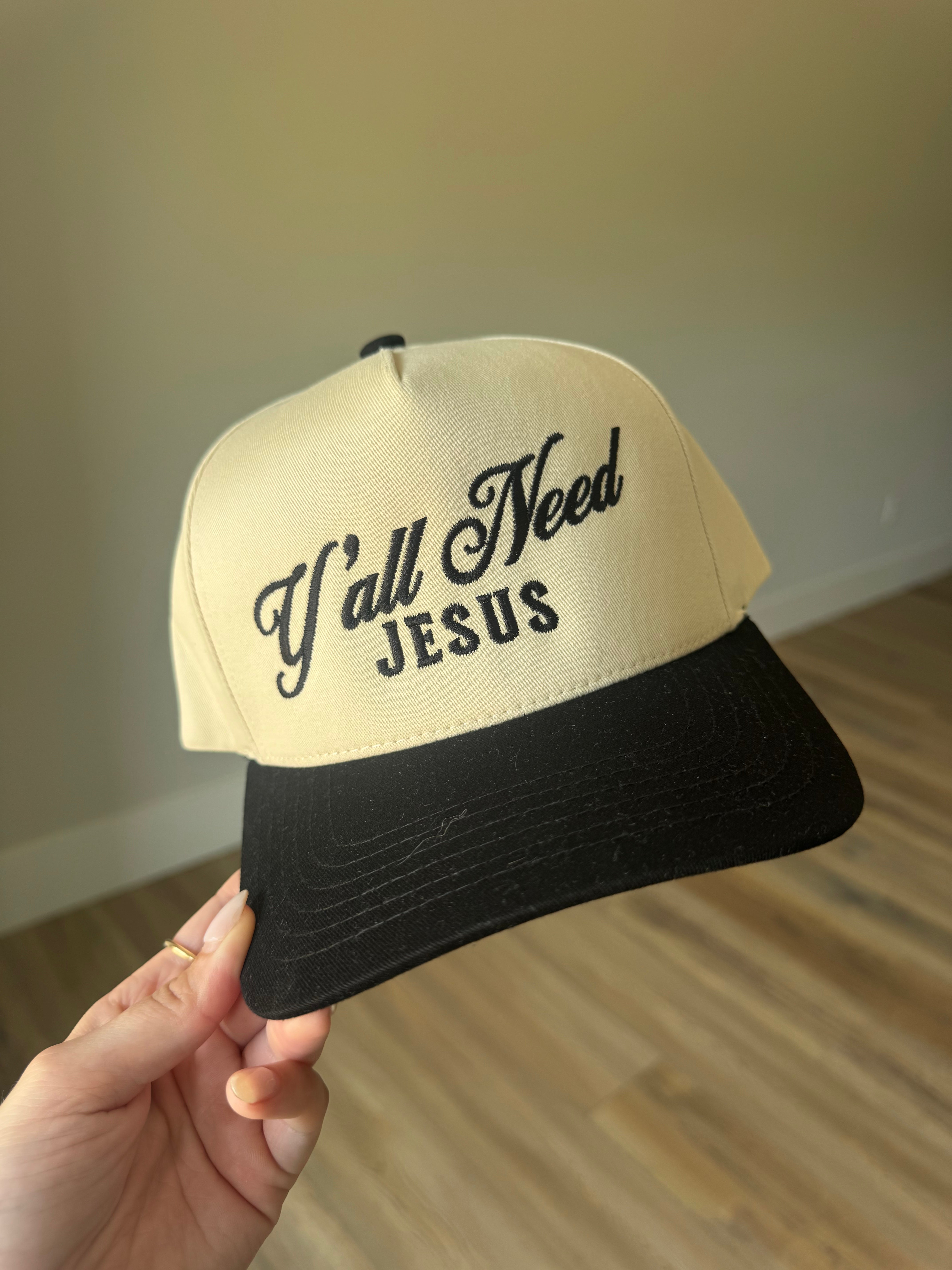 'Y'all Need Jesus' Lettering Embroidered Trucker Hat - Black