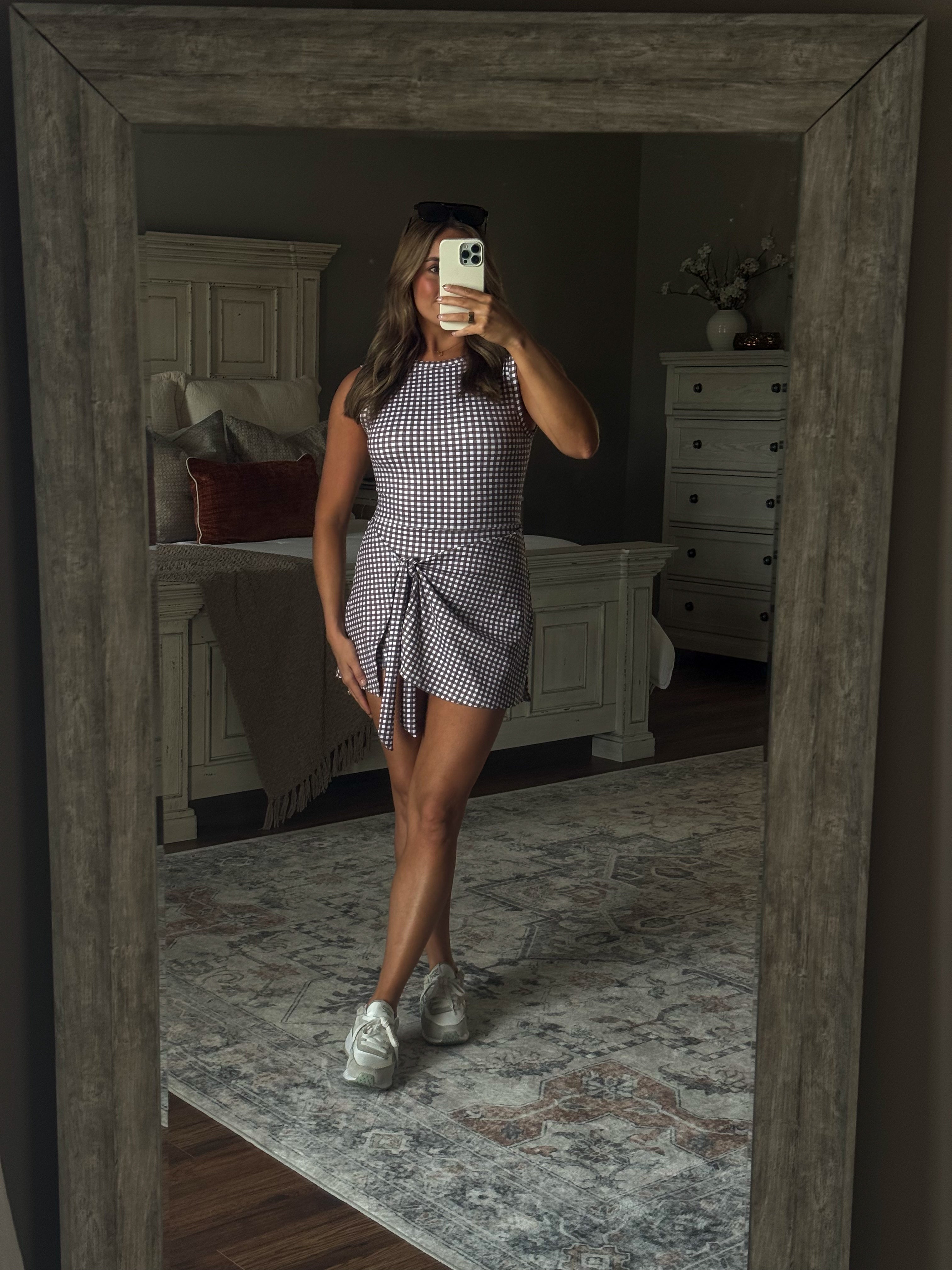 Brown Gingham Wrap Dress