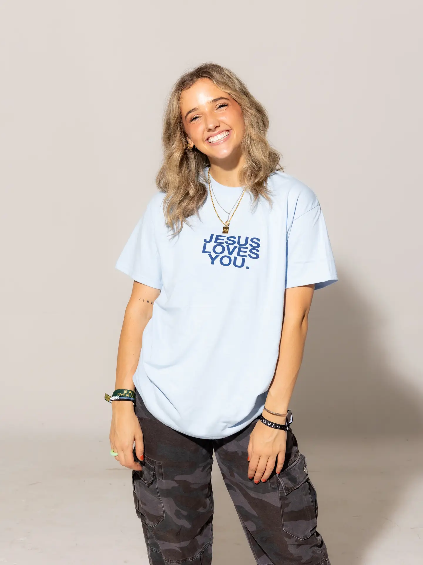 'Jesus Loves You' Light Blue Logo Tea