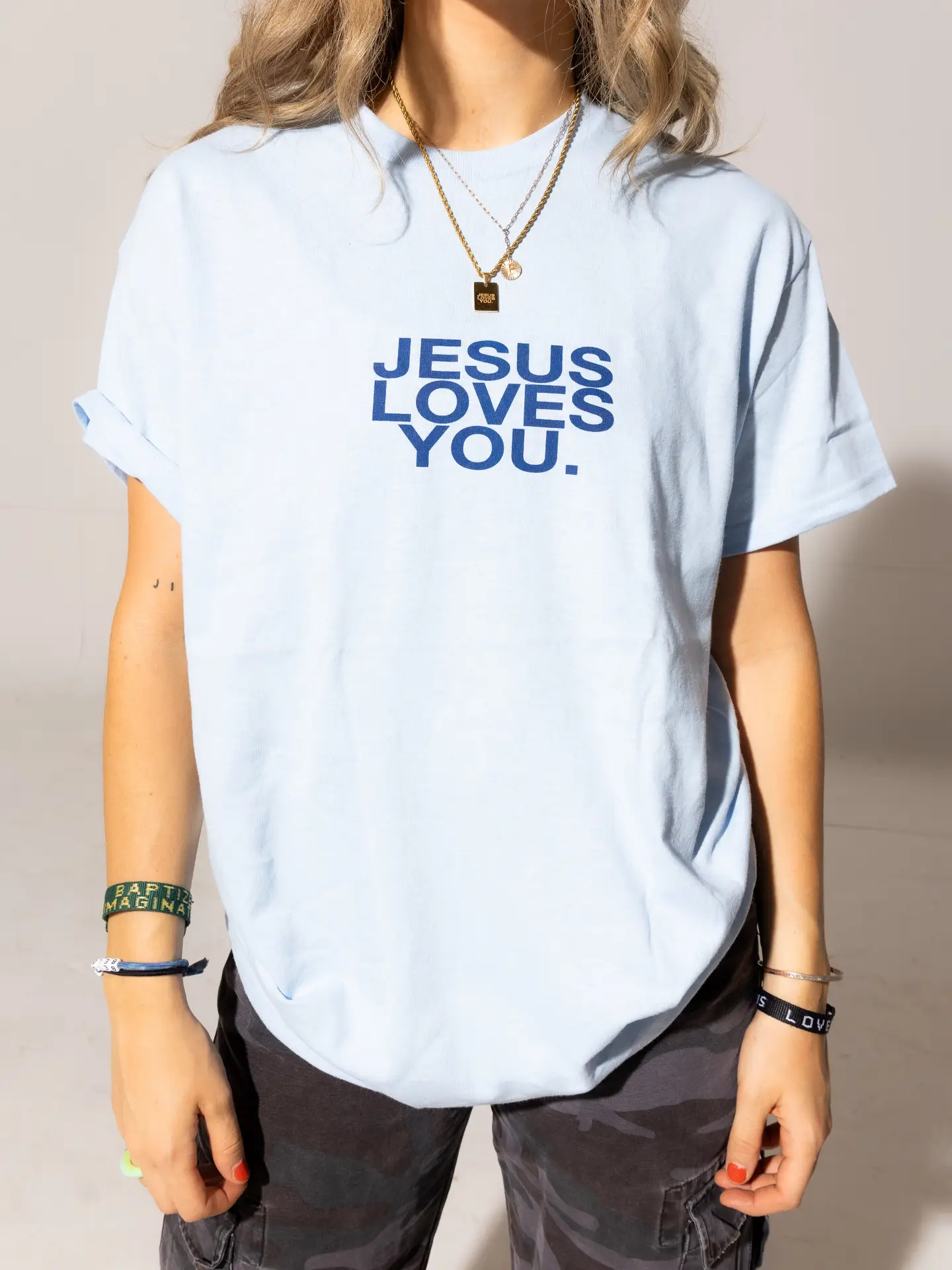'Jesus Loves You' Light Blue Logo Tea